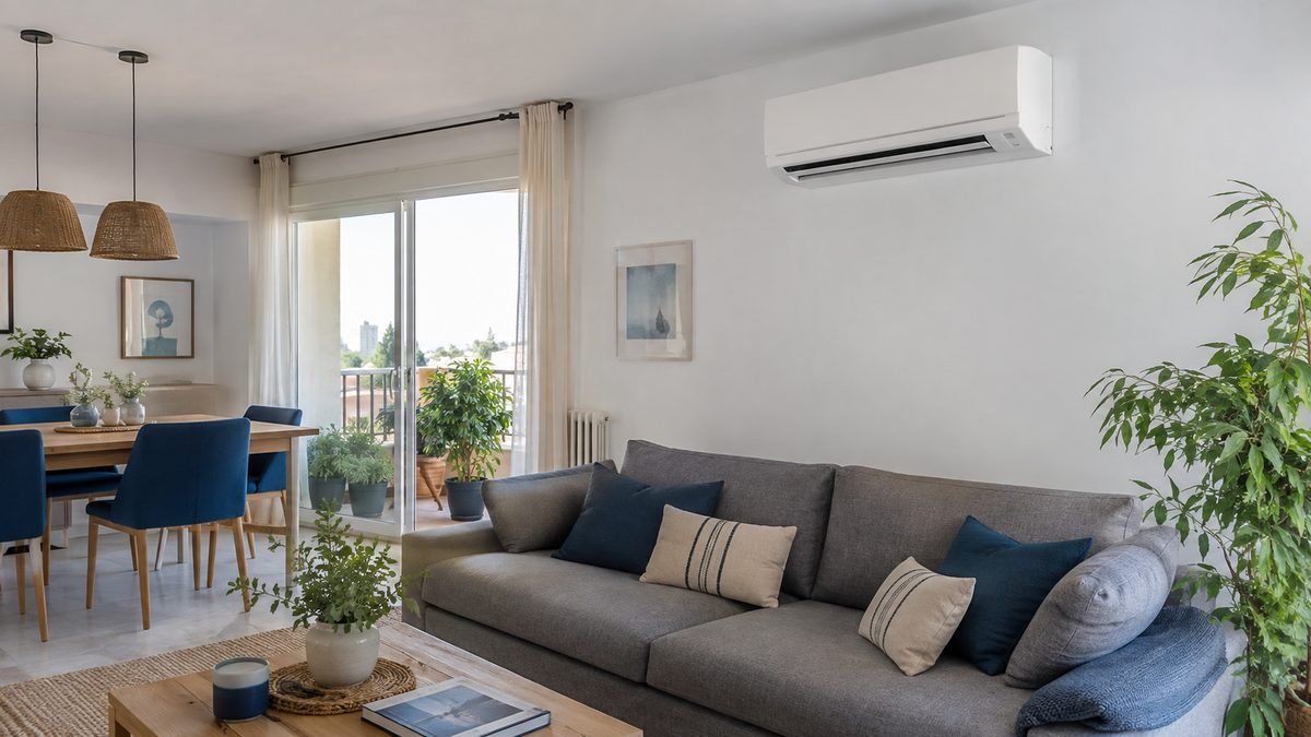 Salón con aire acondicionado instalado en una vivienda